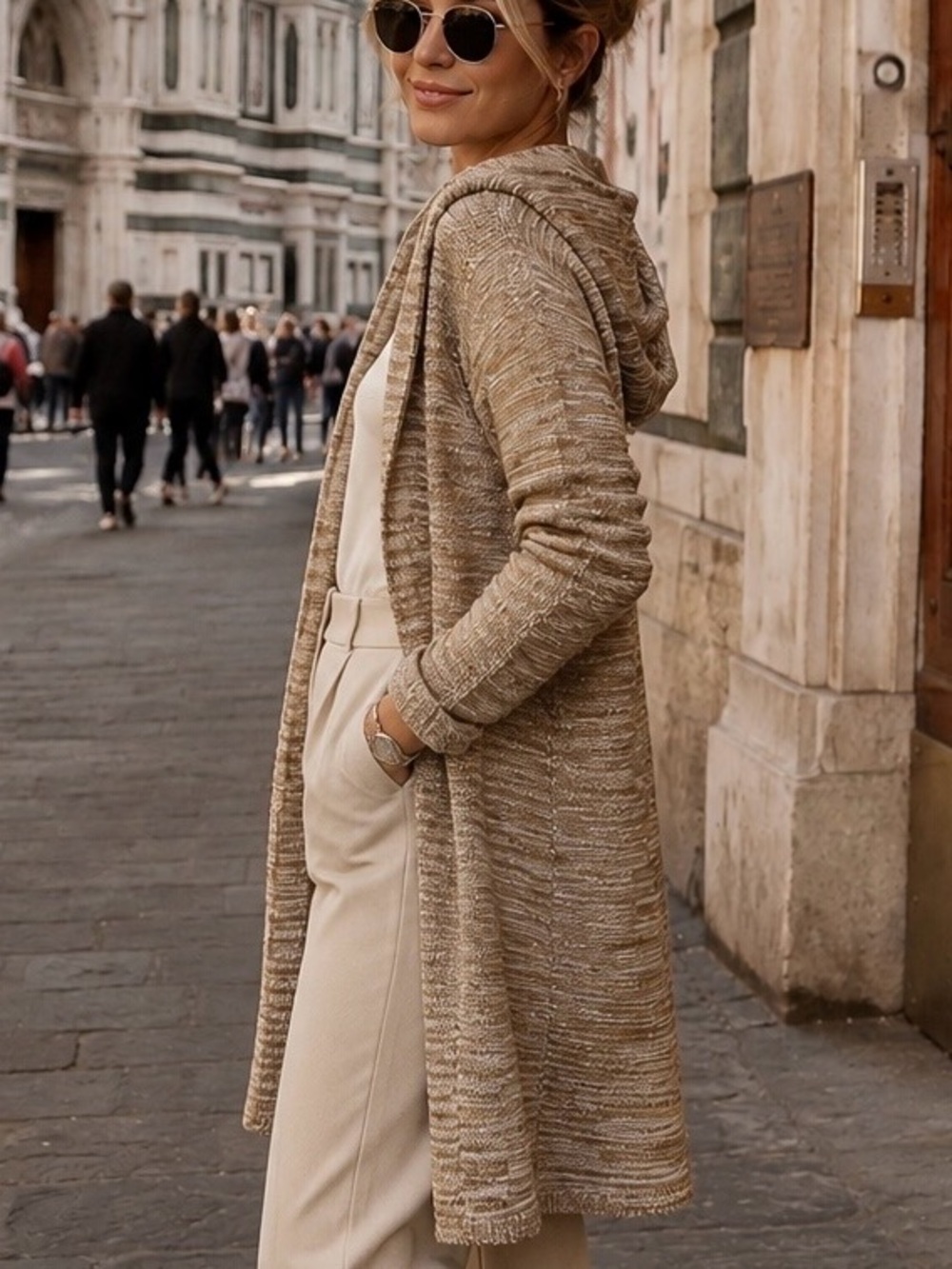 Zoey Marled Knit Long Hooded Cardigan with Pockets Size M